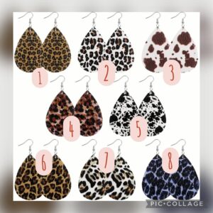 PU-leren druppel oorbellen - panter/koe print (stijl 1 t/m 8)