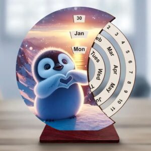 Houten roterende kalender - Pinguïn design