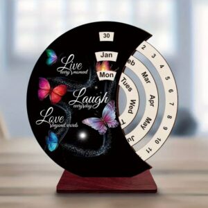 Houten Roterende Kalender - "Live, Laugh, Love"